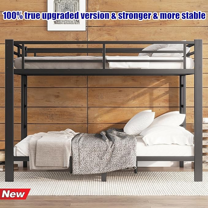 Latest Upgrade & Stronger Steel Queen Over Queen Bunk Bed, Heavy Duty Thickened More Rust-Proof Metal Bunkbed with Enhanced Legs & Slats (Easier Assembly)