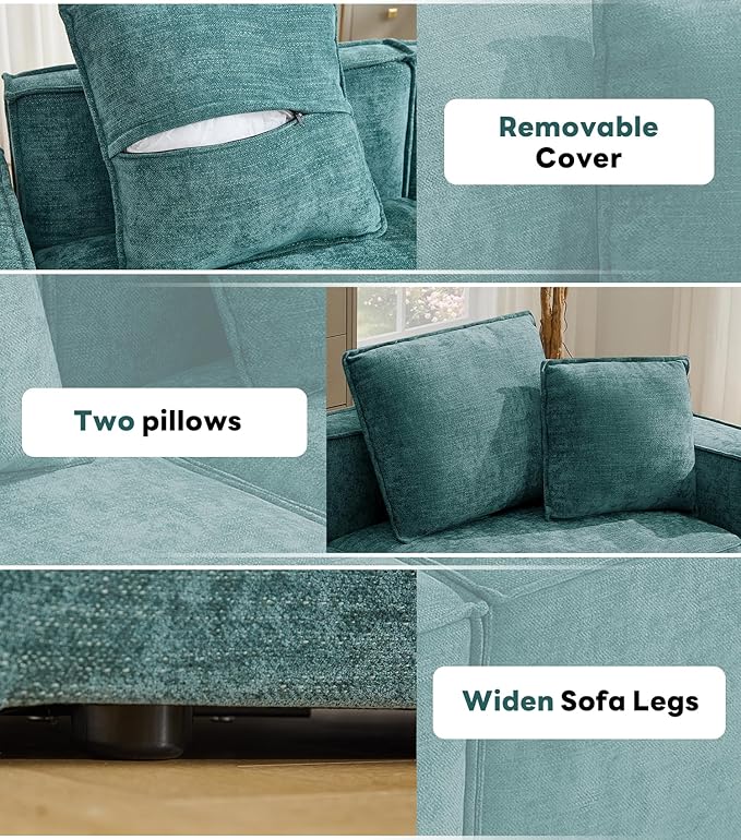 WILLOVE 78'' Modular Sectional Sofa, Chenille Cloud Couch with Wide Armrests & 4 Pillows, Deep Seat Couches for Living Room, Green