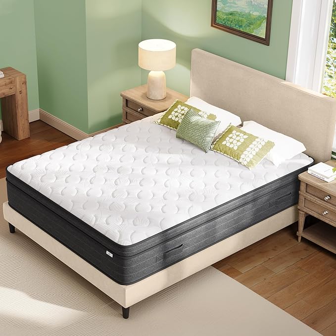 koorlian Queen Mattress 10 Inch - Cooling Hybrid Mattress in a Box for Back Pain Relief - Pocket Spring & Memory Foam | Fiberglass-Free, Medium Firm Feel, CertiPUR-US, 120 Nights Trial