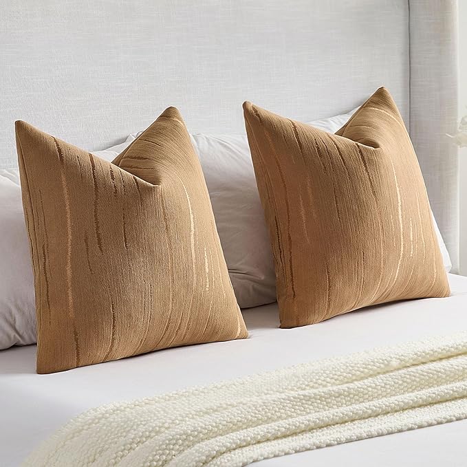 FUTEI Bronze Chenille Decorative Throw Pillow Covers 18x18 Inch Set of 2,Soft Embossed Striped Textured Cushion Case,Modern Home Decor for Couch Bed Living Room