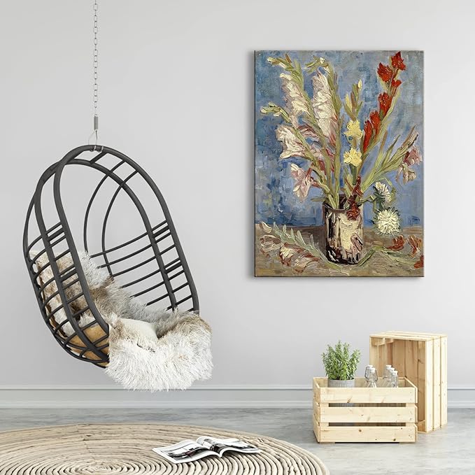 Wieco Art Vase with Gladioli and China Asters by Van Gogh Famous Artwork Oil Paintings Large Wall Art Abstract Flowers Pictures Modern Floral Canvas Prints for Office Decor