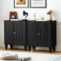 ORRD Fluted Storage Cabinet, Modern Credenza Wooden Accent Sideboard Buffet Cabinet Set of 2 with Adjustable Shelves and Solid Wood Legs, Console Table for Kitchen Dining Living Room Entryway, Black
