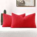 FUTEI Christmas Pack of 2 Red Decorative Throw Pillow Covers 12x20 Inch Soft Cozy Solid Boucle Textured Lumbar Pillow Cases,Modern Home Decor for Couch Bed Living Room