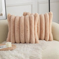 Neelvin Camel Faux Fur Cozy Soft Striped Decorative Throw Pillow Covers 16x16 inch Set of 2,Velvet Pillowcase Cushion Case for Sofa Couch