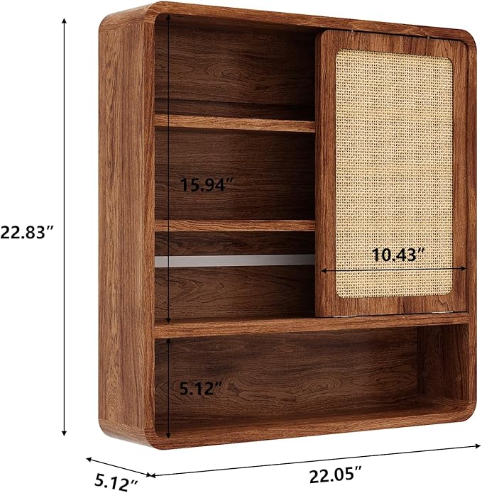 Wall Bathroom Cabinet with Flax Sliding Door, Wood Medicine Cabinet with Adjustable Shelf, Hanging Cabinet for Bathroom, Livingroom (Walnut1)