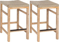 JONATHAN Y CSL1201A-SET2 Armand 25.6" Modern Coastal Backless Acacia Wood Outdoor Counter Stool with Woven Rope Seat, for Pool, Deck, Poolside, Light Teak/Ivory (Set of 2)