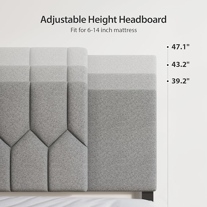 Upholstered Tufted Headboard, 3 in 1 Headboard for Full/Queen/King Size Bed, Height & Width Adjustable Head Boards, Attach Frame, Study & Comfortable, Ideal for Bedroom, Dorm, Guest Room, Grey