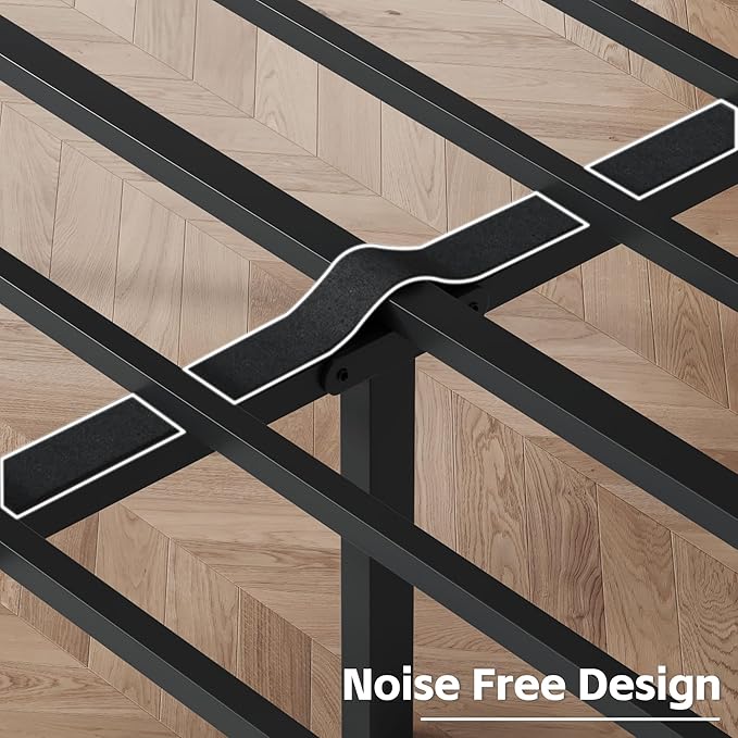 Full Bed Frame with Headboard PU Leather Upholstered Bed Frame Platform,All Metal Slats Support Platform Bed Frame with Storage Space,Easy Assembly,Noise Free,No Box Spring Needed,Black