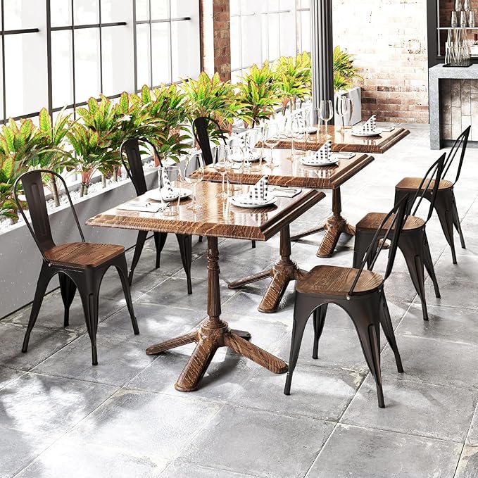 COSTWAY 18 Inch Dining Chair Set of 4, Industrial Vintage Stackable Metal Chairs, Counter Bar Chairs with High Backrest, Wood Seat, for Home, Kitchen and Cafe Bar Use