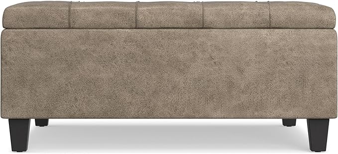 SIMPLIHOME Harrison Coffee Table Storage Ottoman - 36 inch Wide Upholstered Faux Leather Square Lift-Top Ottoman in Distressed Smoky Grey Brown, Transitional Ottoman for Living Room with Storage