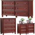 Farmhouse Dressers & Night Stand Set of 4, Wood 54" Wide 6 Drawer Dresser & 35" Tall Chest of Drawers, 18" Roman Column Nightstand Set of 2, Bedroom Furniture Dresser Sets for Home Living Room Hallway