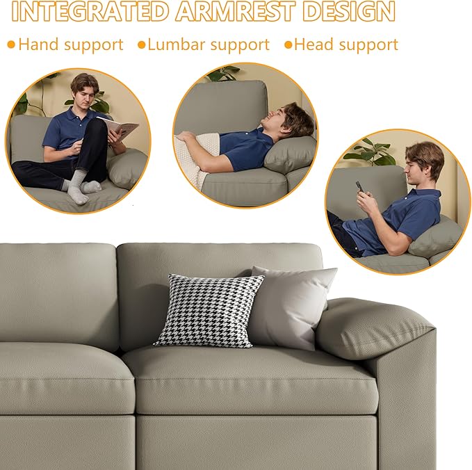 EASE MOOSE Modular Sectional Sofa, Oversized Faux Leather Sectional with Ottoman, Wide Deep Modular Couch, Scratch Resistant Faux Leather Material, U Shaped Couch for Big Spaces, Light Grey