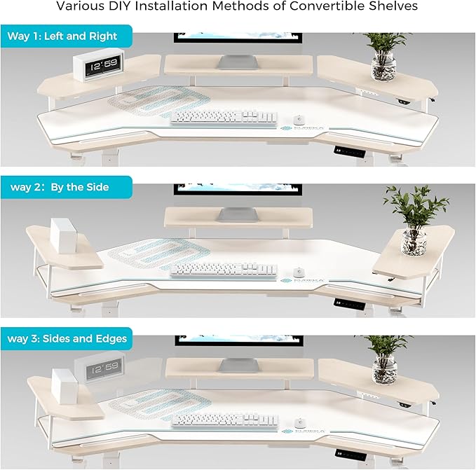 EUREKA ERGONOMIC Standing Desk,63" Electric Adjustable Height Computer Desk,Wing Shaped Music Studio Desk, LED Monitor Stands, Dual Motor&Slot, Maple