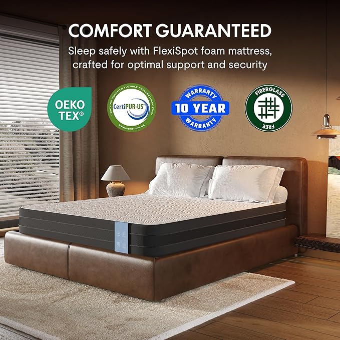 FLEXISPOT Queen All-in-One Adjustable Bed with 12" Gel Memory Foam Mattress, Linen Upholstered Bed Frame, Head & Foot Incline, Adjustable Headboard, 10-Year Warranty, Sage