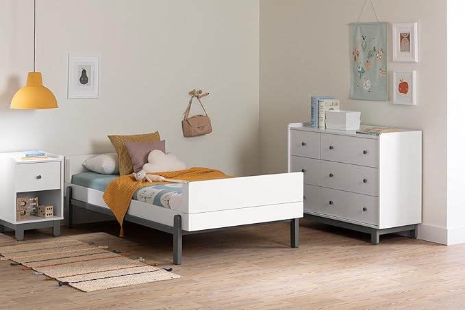 South Shore Furniture Bebble Complete Bed, Twin, Soft Gray and White