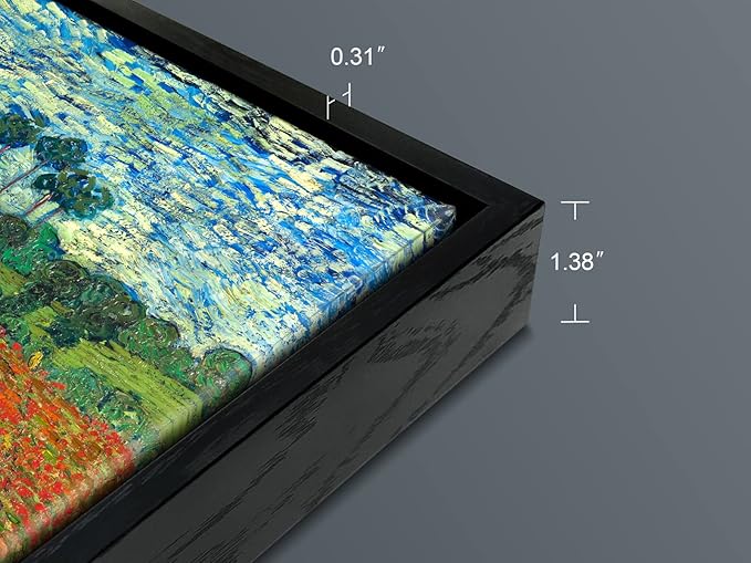 Wieco Art Framed Art Poppy Field June 1890 Canvas Print of Vincent Van Gogh Oil Paintings Reproduction Abstract Wall Art for Home Decorations Black Frame