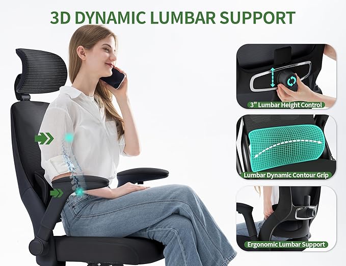 Ergonomic Office Chair: 400LBS Computer Desk Chair Comfy-Black Big and Tall Office Chair with Lumbar Support & Headrest-Gaming Chairs for Adults-Executive Office Rolling Chairs for Home Work