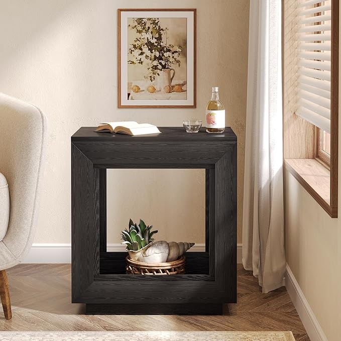 Tribesigns Rustic Brown End Table, 24" Side Table with Storage Shelf, Farmhouse Style Nightstand Bedside Table (2, Black)