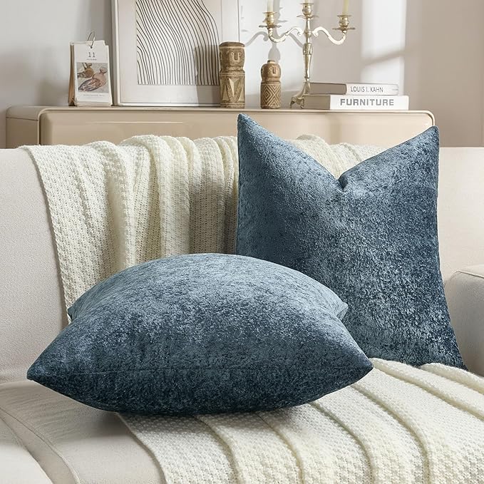 FUTEI Navy Flannel Throw Pillow Covers 22x22 Inch Set of 2,Soft Dimensional Textured Cushion Cases,Modern Home Decor for Couch Living Room