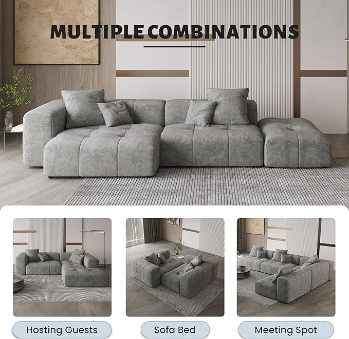 WJShome 183" Oversized Modular Sectional Sofa, U Shaped Couch with Ottoman,Sectional Couches for Living Room,Large Linen Deep Seat with Pillow Couches for Home,Spacious Space,Gray