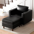 ABCASA Faux Leather Accent Chair with Ottoman,Upholstered Armchair with Storage,Extra-Deep-Seated Modular Single Sofa,Reading Chair with Footrest for Living Room Lounge Chair Black