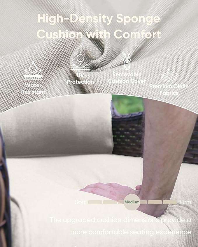 HUMMUH Outdoor Swivel Rocker Wicker Patio Chairs Set of 2, Rattan Rocking Chair Furniture Set (Brown/Beige)