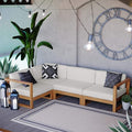 Modway EEI-4253-NAT-WHI-SET Upland Patio Teak Wood 4-Piece Sectional Sofa Set, Natural White