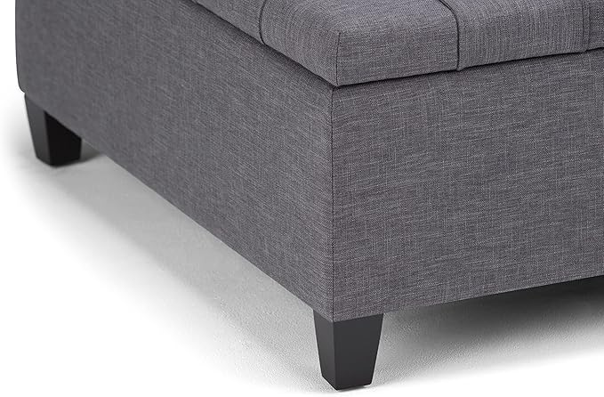 SIMPLIHOME Harrison Coffee Table Storage Ottoman - 36 inch Wide Upholstered Linen Look Fabric Square Lift-Top Ottoman in Slate Grey, Transitional Ottoman for Living Room with Hidden Storage