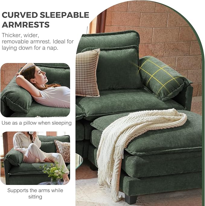 ELUCHANG 153" Oversized Modular Sectional Sofa, Comfy Deep Seat Cloud Couch, 6 Seater U Shaped Modern Sofa with Removable Cover for Living Room, Apartment, DIY Combination, Chenille Olive Green
