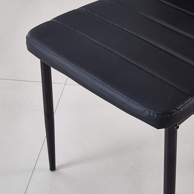 JT Modern Minimalist Dining Chair Fireproof Leather Sprayed Metal Pipe Diamond Grid Pattern Restaurant Home Conference Chair Set of 4 Or 6 (4, Jet Black)