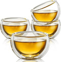 Set of 4 Teacups - Double Walled Insulated Glasses - (4oz / 120ml) Heatproof Borosilicate Tea Cup, Mini Espresso Cups Gift Box