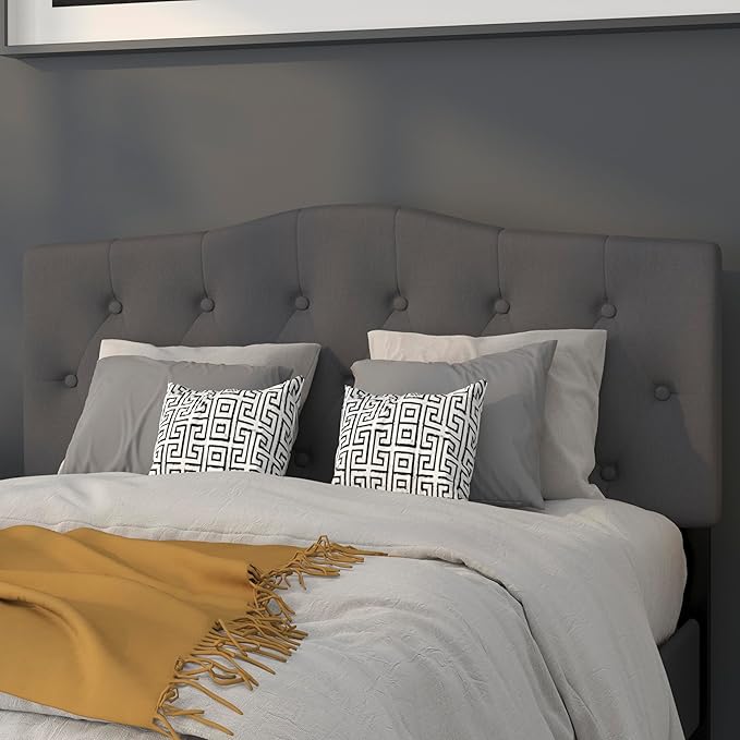 EMMA + OLIVER Tufted Upholstered Full Size Headboard in Dark Gray Fabric
