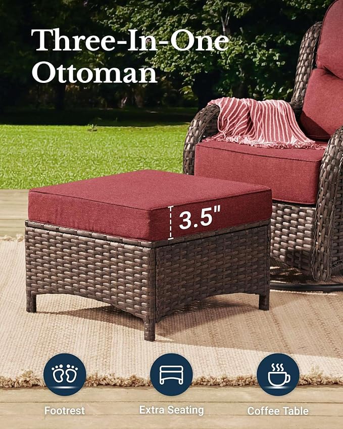 HILLGA Luxury Patio Furniture Set with 6-Inch Thick Cushions, High Back Outdoor Swivel Rocker Chairs and Patio Couch, 7-Piece All Weather Conversation Set for Porch Deck Pool Yard, Burgundy (V3)