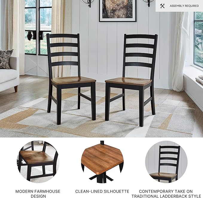 Signature Design by Ashley Wildenauer Armless Dining Chair, Set of 2, Ladderback Design, 19" W x 23.25" D x 39" H, Black & Light Brown with 2-Tone Finish