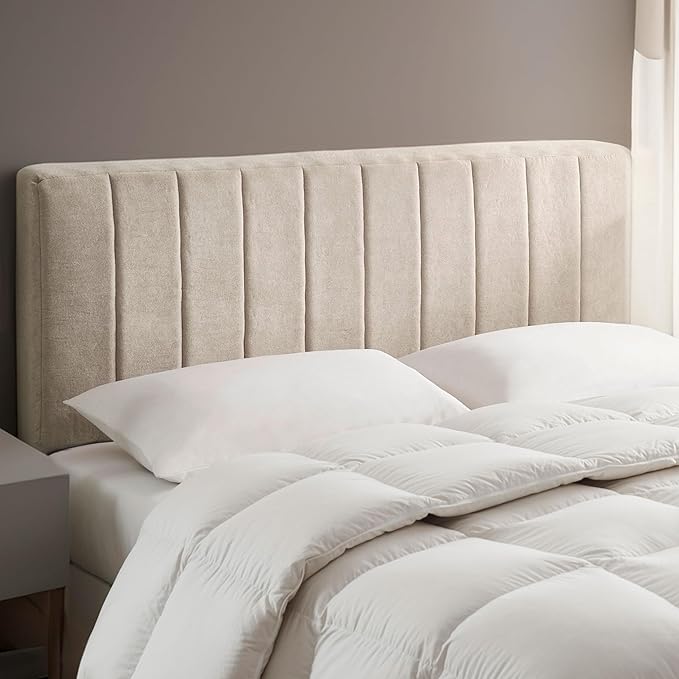Upholstered Full Headboard - Easy Assemble Channel Stitched Headboard Full Size - Wall Mounted Headboards with 3D Soundproof Wall Panels Peel & Stick Floating Headboards, Beige