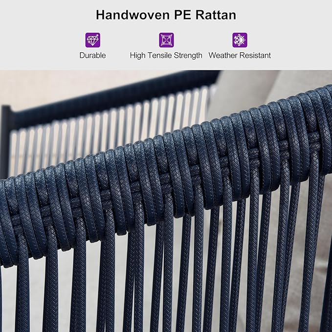 PURPLE LEAF 4 Pieces Patio Conversation Set Outdoor Wicker Furniture with Aluminum Table and Rattan Chairs Sofa Cushions Included for Porch Backyard Garden Balcony Gray