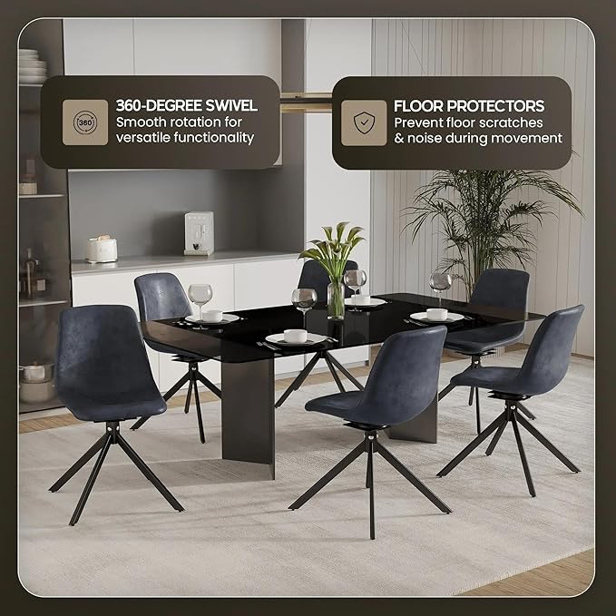 LeisureMod Markley Swivel Leather Dining Side Chair with Durable Iron Legs – Comfortable Accent Chair for Kitchen, Dining Room, or Office Set of 4