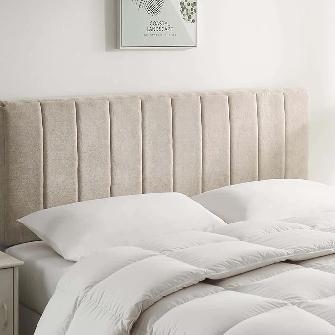 Nestl Upholstered Full Headboard - Easy Assemble Channel Stitched Headboard Full Size - Wall Mounted Headboards with 3D Soundproof Wall Panels Peel & Stick Floating Headboards, Beige