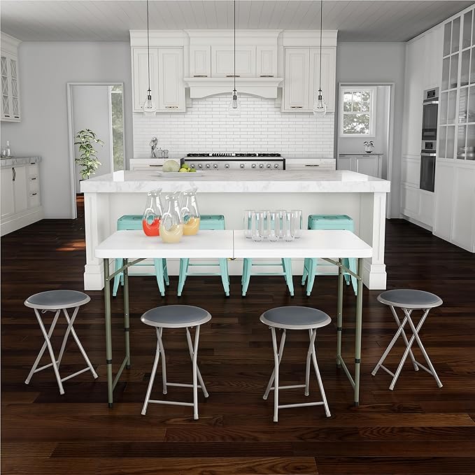 Folding Bar Stools - Set of 4 Heavy-Duty 18-Inch Stool with 225lb Capacity and Padded Seats for Dorm, Recreation or Game Room by Lavish Home (Gray)