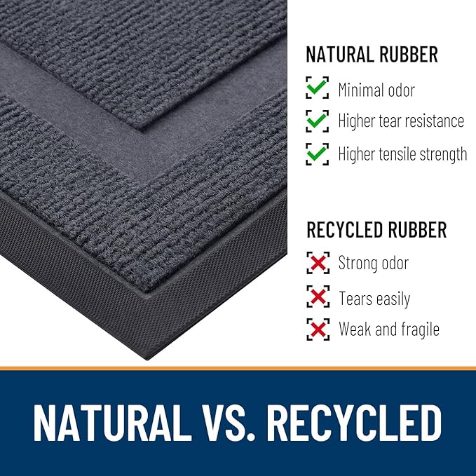 OLANLY Front Door Mat Indoor Outdoor Entrance, Waterproof All-Season, All-Weather Doormat, Sturdy Natural Rubber, Fade Resistant, Low Profile, Easy Clean Patio Porch Entryway Mat, 35x23, Light Grey