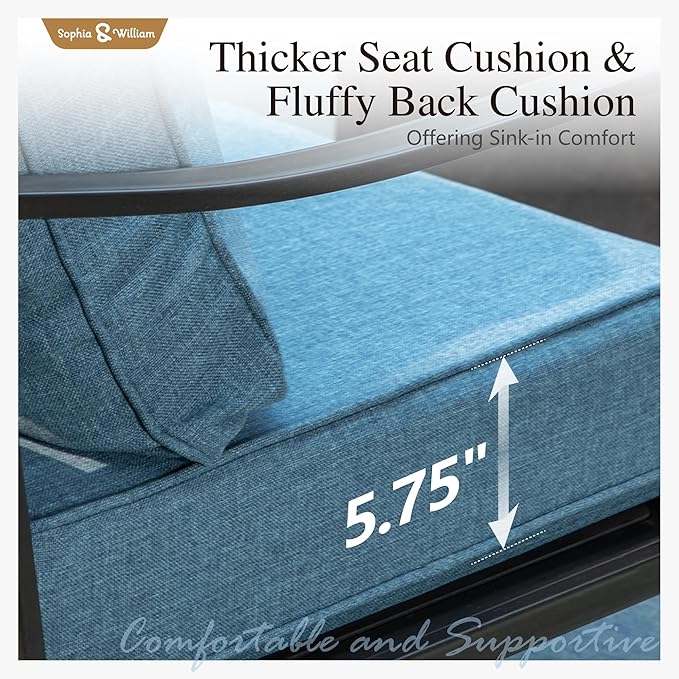 Sophia & William 2 Pieces Patio Furniture Sets Metal Sofa Chairs Patio Cushion Armchairs Swivel Sofa Chairs with Removable Cover for Garden Backyard Poolside Navy