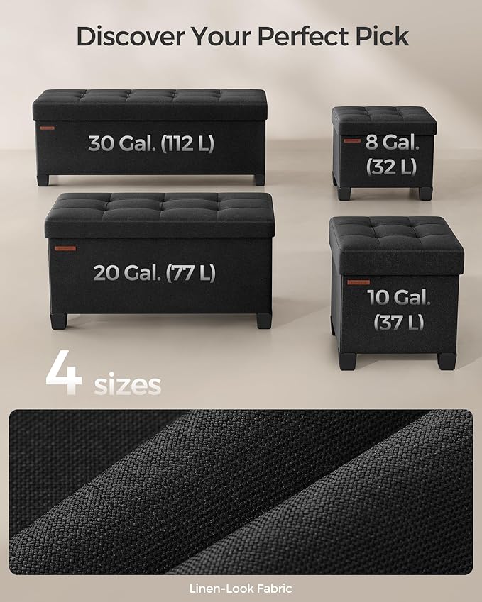SONGMICS Storage Ottoman, Small Ottoman Foot Rest with Legs, 12.6 x 15.8 x 13.2 Inches Foot Stool, Load up to 660 lb, for Living Room, Bedroom, Dorm, Ink Black ULSF012B01