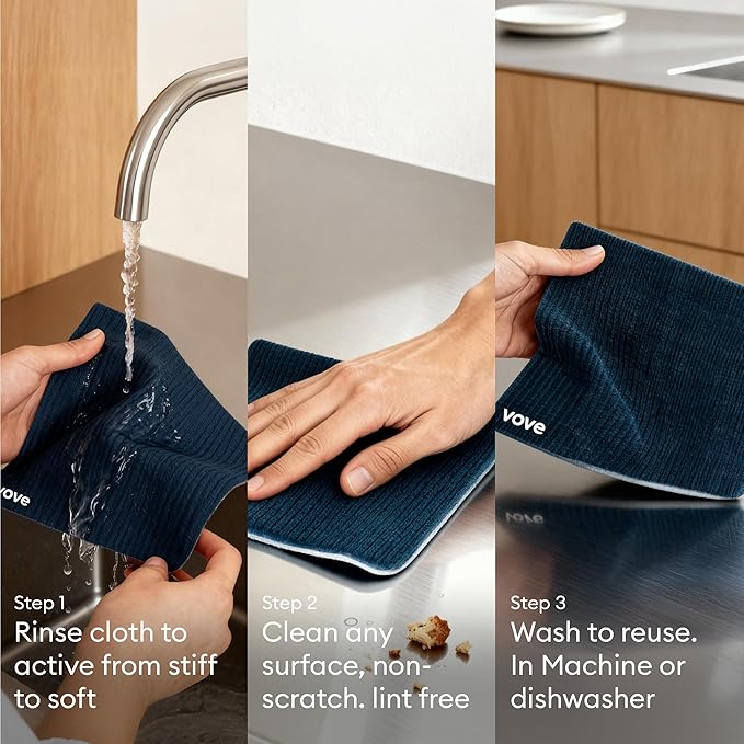 Vove Swedish Dishcloths 5-Pack, Coastal Calm - FSC Certified Cellulose & Cotton, Oeko-TEX Standard 100, Reusable Washable Kitchen Cleaning Cloths, Eco Friendly
