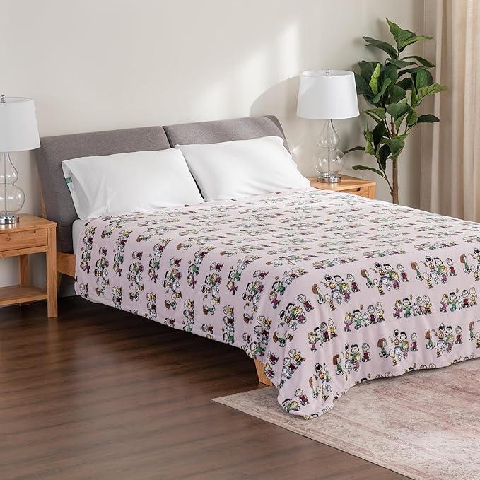 Berkshire Blanket Peanuts® VelvetLoft® Cute Character Snoopy Plush Blanket,Peanuts Laughing Robe Lilac,Full/Queen 90 in x 90 in (Official Peanuts® Product)
