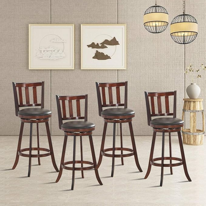 COSTWAY Bar Stools Set of 4, Counter Height Dining Chair, Fabric Upholstered 360 Degree Swivel, PVC Cushioned Seat, Perfect for Dining and Living Room (Height 29.5''-Set of 4)