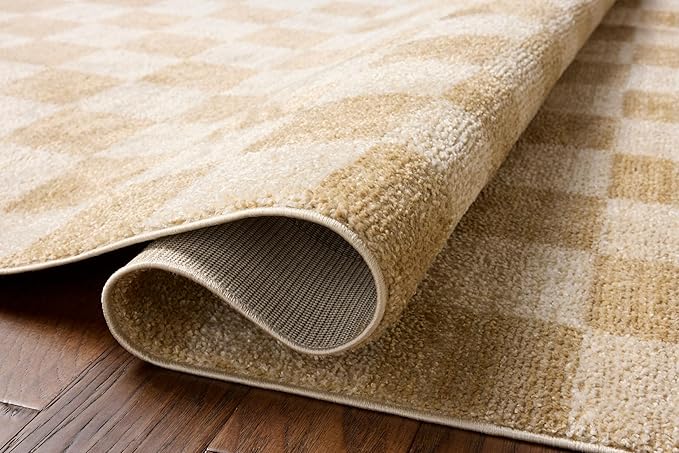 Loloi Chris Loves Julia Calvin Collection CLV-01 Wheat/Ivory 6'-3" x 9'-6" Area Rug Checkered Neutral Soft Living Room Bedroom Carpet