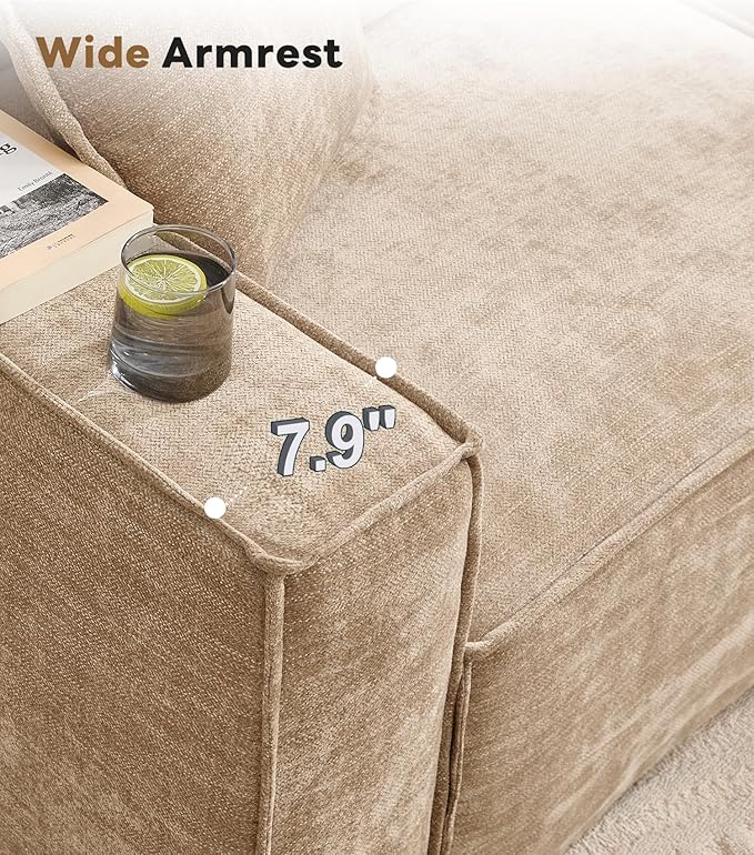 WILLOVE 78'' Modular Sectional Sofa, Chenille Cloud Couch with Wide Armrests & 4 Pillows, Deep Seat Couches for Living Room, Khaki