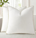 decorUhome Chenille Soft Throw Pillow Covers 22x22 Set of 2, Farmhouse Velvet Neutral Decorative Euro Pillow Covers with Stitched Edge for Couch Sofa Bed Home Decor, Cream White