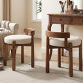 HNY Modern Linen Ottoman Set of 2- Low-Back Makeup Seat & Lounge Footrest with Solid Wood Frame, Casual Style for Bedroom Dressing Area, Beige