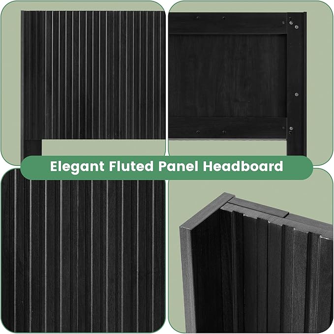 COCO DESIGN Queen Size Headboard Only, 64.3" Wide Wooden Headboard, Mid Century Modern Farmhouse Boho HeadBoard, Wall Mount, Fluted Panel, Wingback Design, Black